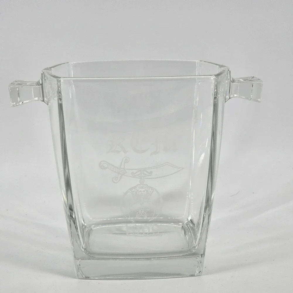 French heavyweight glass ice bucket Retro‎ Masonic Lodge KEM Shriners Etched